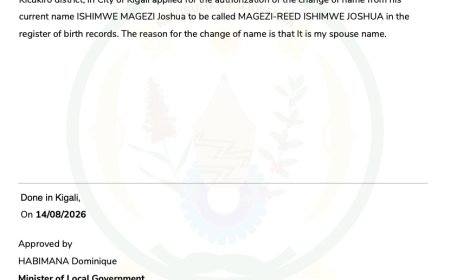 Name change notice: Ishimwe Magezi Joshua to Magezi-Reed Ishimwe Joshua